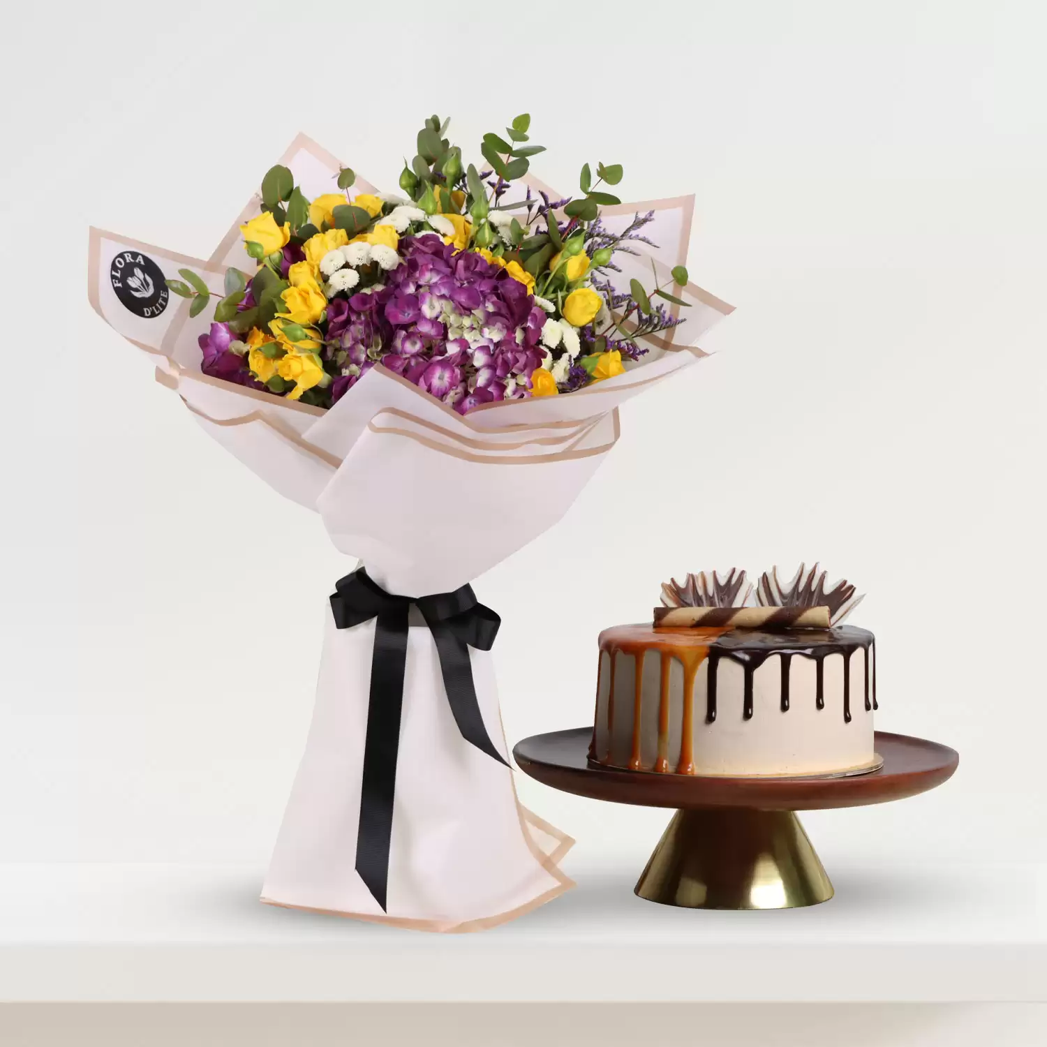 Lush Paradise Bouquet & Coffee Toffee Cake | Online Flowers And Cake In Bahrain - Flora D'lite