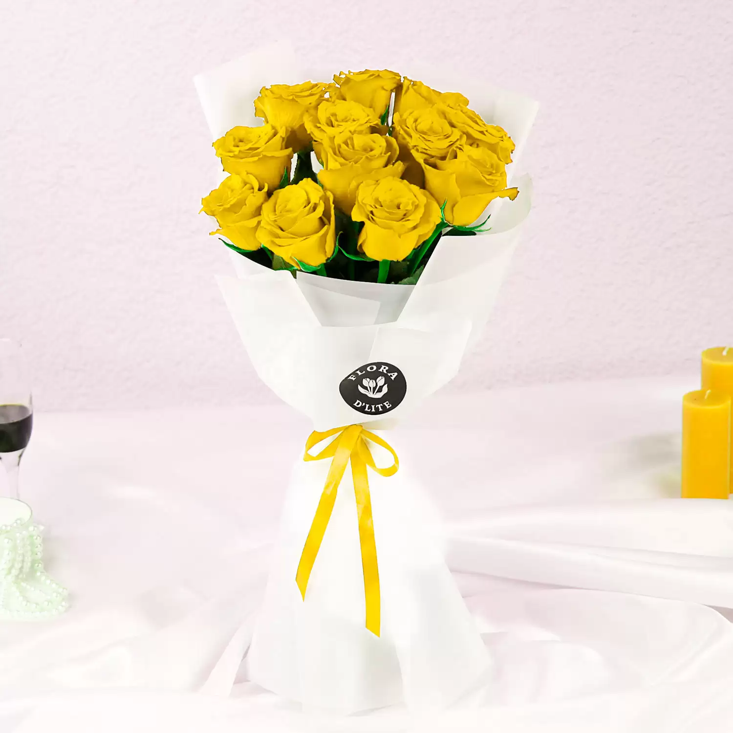 12 Yellow Roses | Buy Online Flowers In Bahrain - Flora D'lite